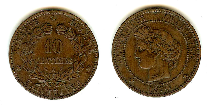 10 centimes Cérès 1894 Paris TTB à TTB+